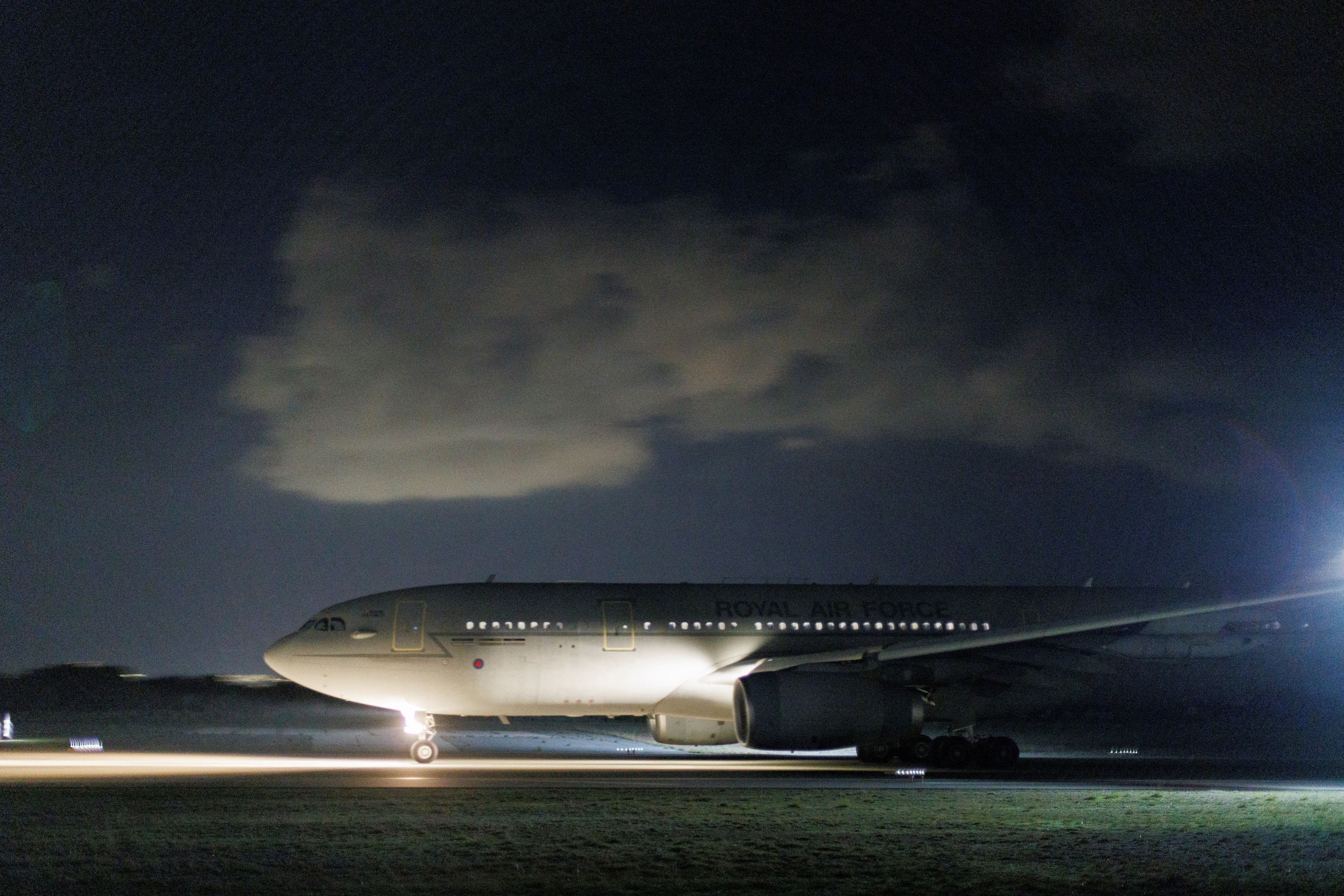 An RAF Voyager tanker prepares to take-off to support an operation undertaken to conduct further strikes against Houthi targets February 3, 2024.