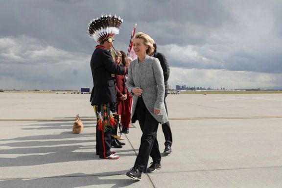 European Commission President Ursula von der Leyen arrives in Kananaskis, Canada for the G7 leaders' summit, June 15, 2025.