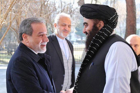 Iranian Foreign Minister Abbas Araghchi meets with Amir Khan Muttaqi, acting Taliban Foreign Minister, during a diplomatic visit to Kabul on January 26, 2025.