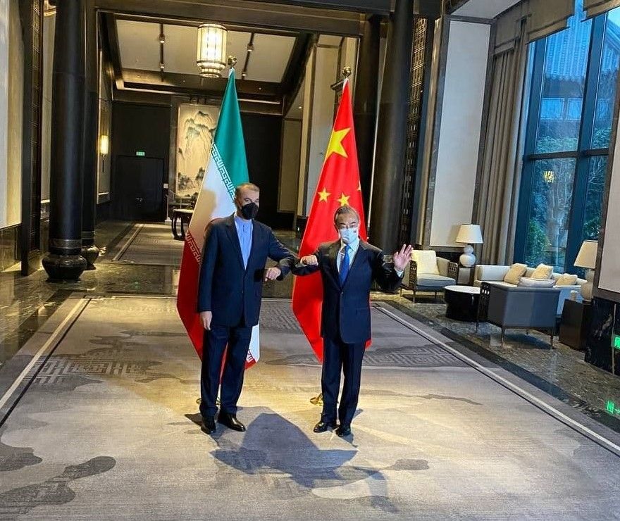 Iranian foreign minister Hossein Amir-Abdollahian with his Chinese counterpart in Beijing, in January 2022