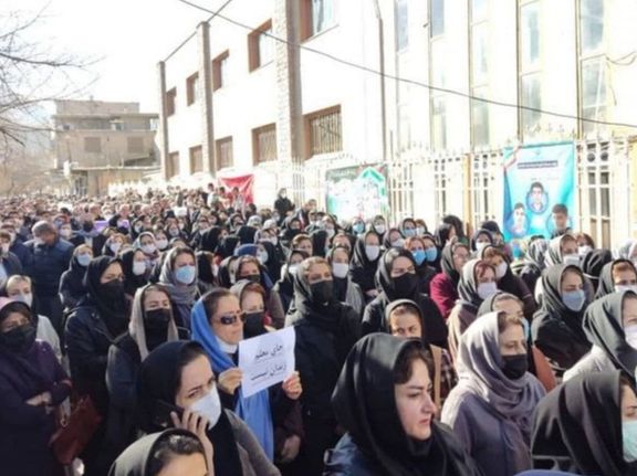 Teachers protesting in Tehran, Iran on Monday.
