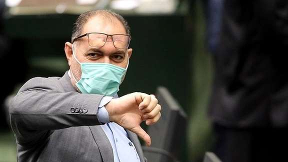 An Iranian lawmaker making a gesture during a session in November 2021