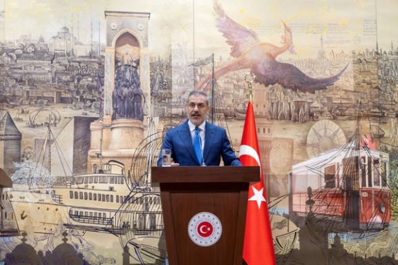 Turkey's Foreign Minister Hakan Fidan talks during a joint news conference with Saudi Arabia Foreign Minister Prince Faisal bin Farhan Al Saud (not pictured) in Istanbul, Turkey, July 14, 2024.