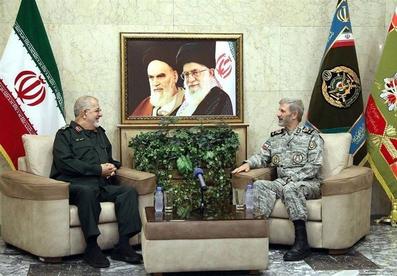 The Islamic Revolutionary Guard Corps commander Mohammad Pakpour (left) and Army Commander Amir Hatami during a meeting on September 22, 2025 