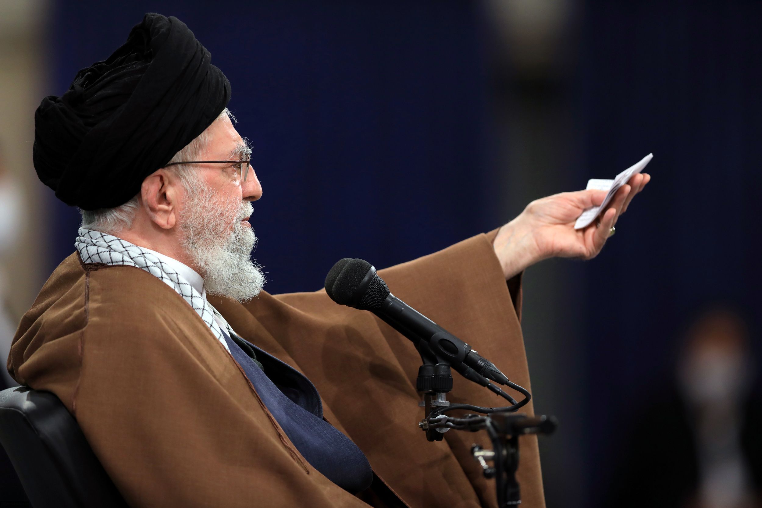 Iran’s Supreme Leader Ali Khamenei addressing a group of students in April 2023