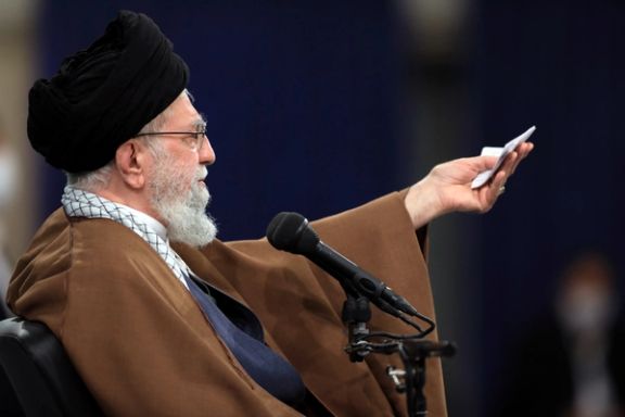 Iran’s Supreme Leader Ali Khamenei addressing a group of students in April 2023