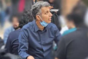TV football (soccer) commentator and producer Adel Ferdosipour during a protest at Tehran’s Sharif University (October 2022)