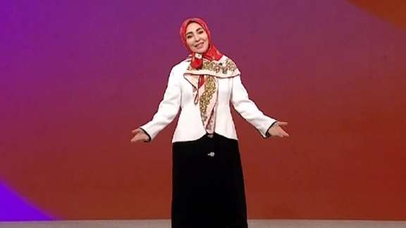 State broadcaster presenter Zhila (Jila) Sadeghi during a TV show (January 2024)