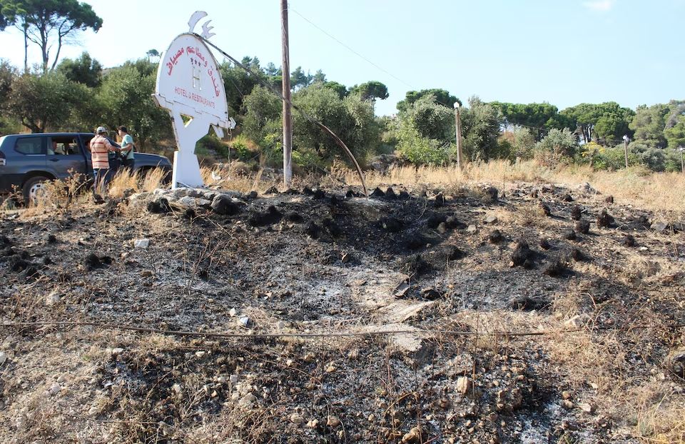 A view shows burnt area in the aftermath of what Syrian state media reported was an Israeli strike in Masyaf, Hama province, Syria September 9, 2024.