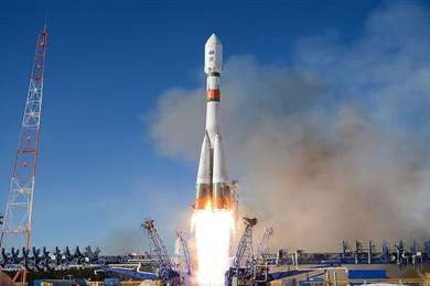 A Russian Soyuz rocket taking off with a payload that includes a satellite for Iran. August 9, 2022