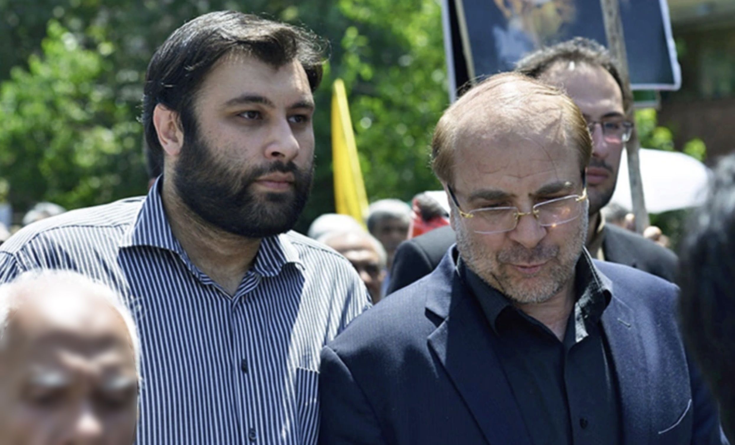 Ghalibaf with his son who tried to defend his father in the wake of the scandal.