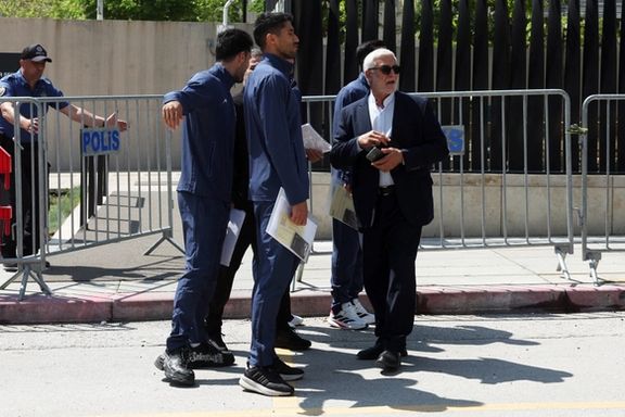 Iran players and staff are seen outside the US embassy in Ankara for VISA procedures ahead of the World Cup on May 21, 2026.