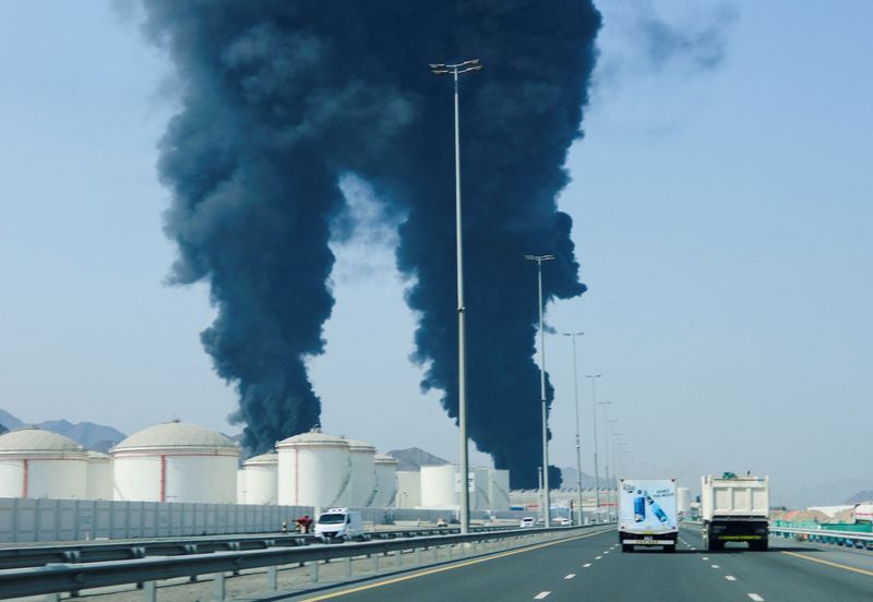 Smoke rises in the Fujairah oil industry zone, amid the US-Israel conflict with Iran, United Arab Emirates, March 14, 2026