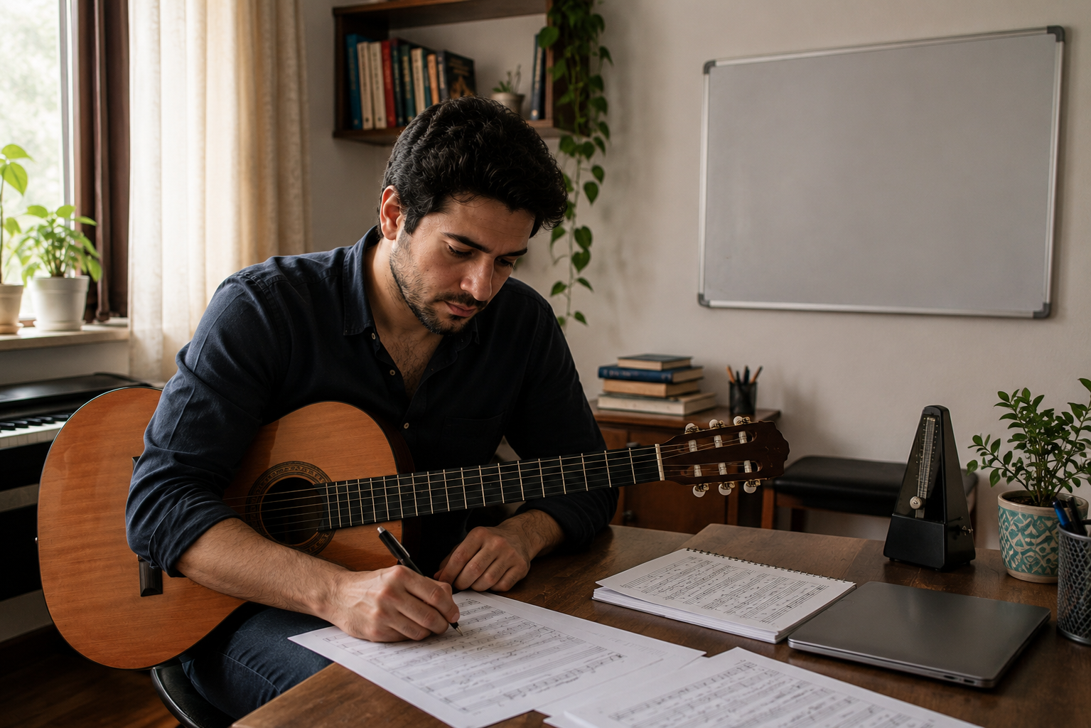AI-generated image depicts an Iranian music teacher amid internet disruptions.