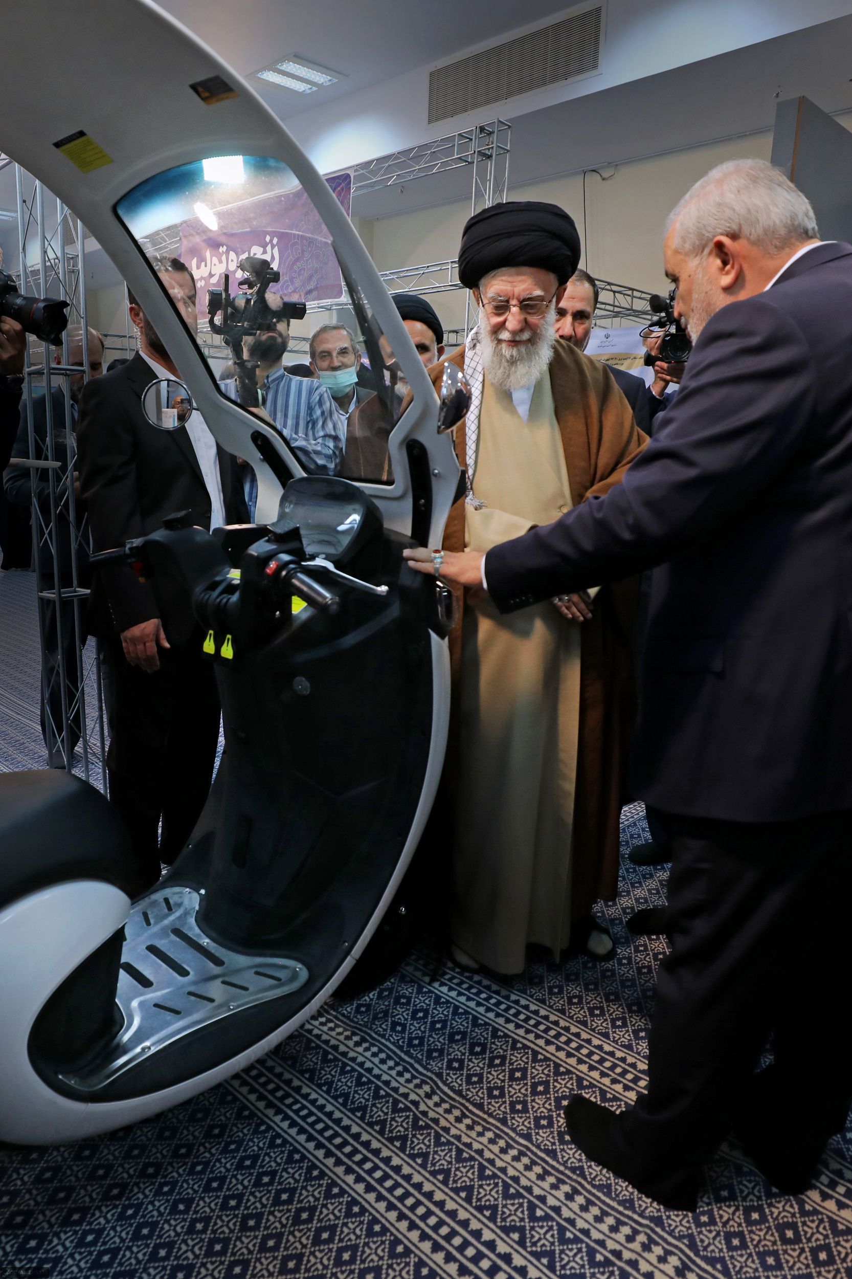 Iran’s Supreme Leader Ali Khamenei during a visit to an exhibition of the country’s domestic production capabilities on January 29, 2024 