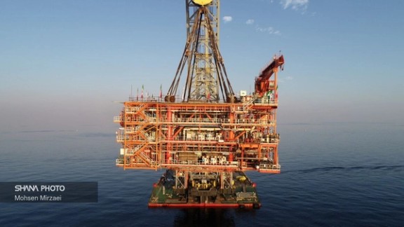 An Iranian gas production platform at South Pars in the Persian Gulf