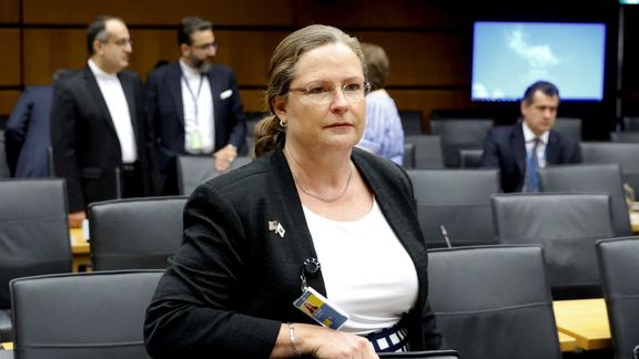 US represetative at IAEA Laura Holgrave at the board meeting, with Iranian delegation seen in the backround. June 6, 2022