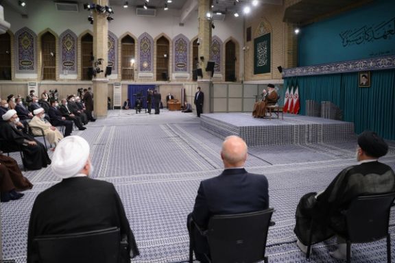 Iran’s Supreme Leader Ali Khamenei during a meeting with heads of the three branches of the government as well as other senior officials of the Islamic Republic