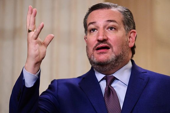 US Senator Ted Cruz (R-TX) speaks during a television interview at the US Capitol in Washington, April 28, 2021