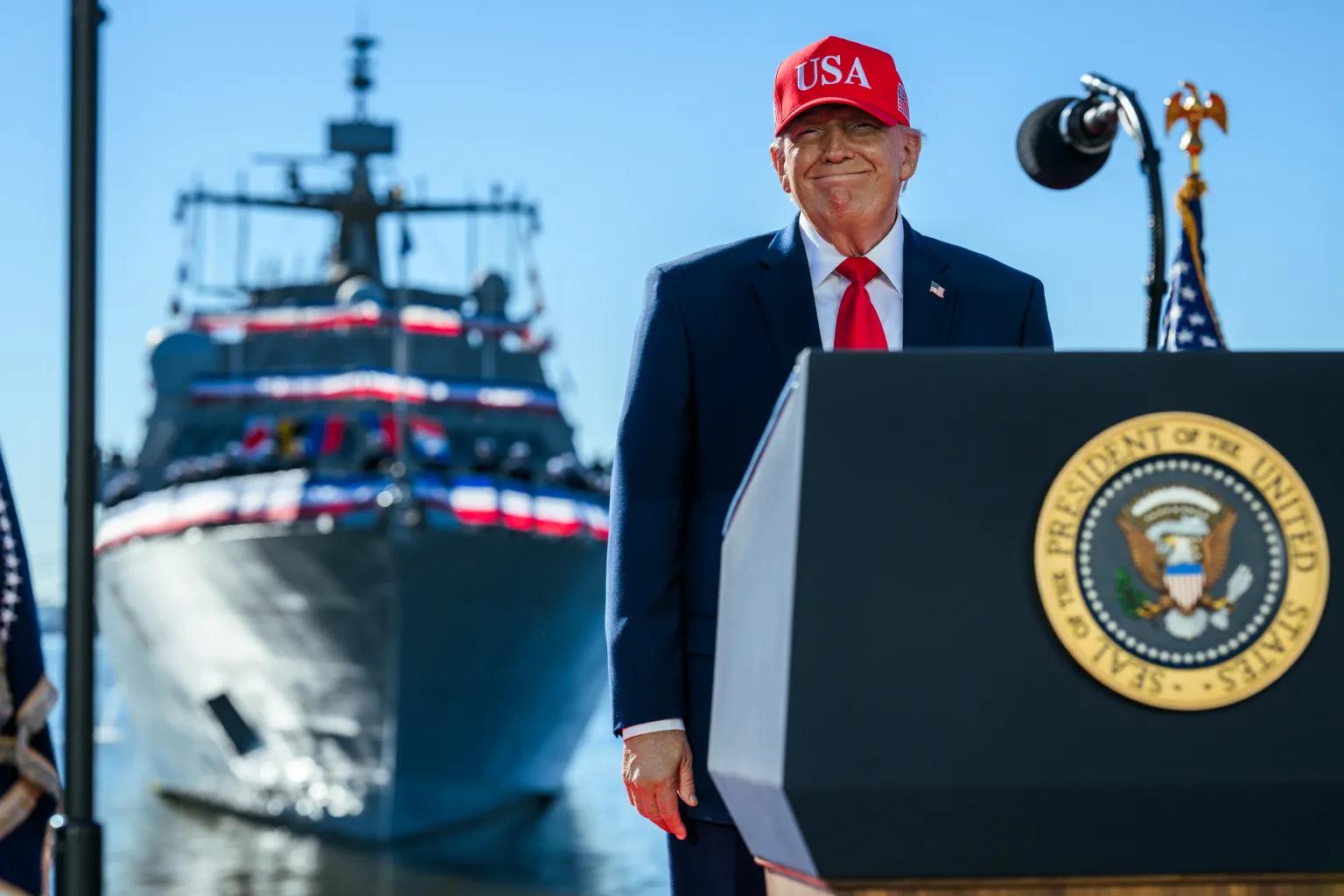 US President Donald Trump in Sparrows Point, Maryland, October 6, 2026. White House