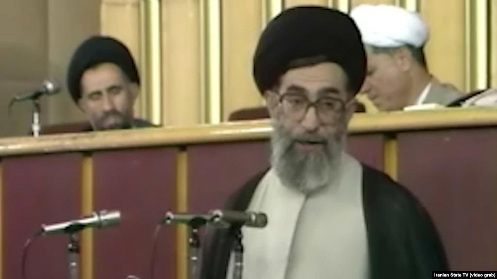 A video grab from Iran's state TV showing Khamenei speaking in the fateful meeting in June 1989, when he was elected as Supreme Leader.