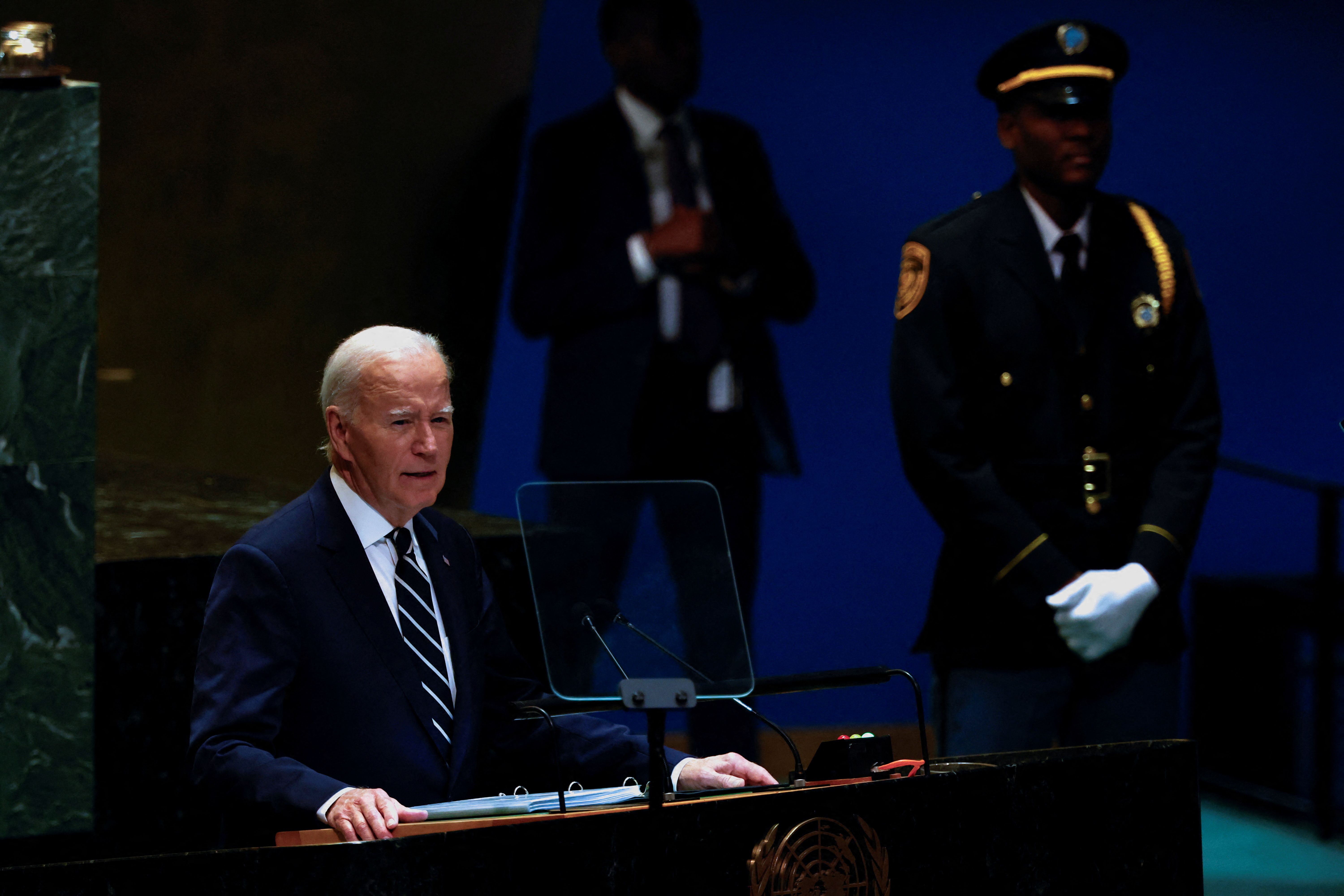 US President Joe Biden addresses the 79th United Nations General Assembly at UN headquarters in New York, September 24, 2024. 