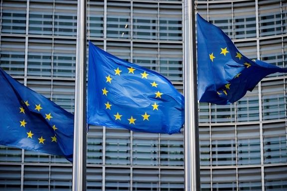 European Union flags fly outside the European Commission headquarters in Brussels, Belgium, March 1, 2023.