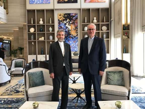 Iran’s lead negotiator Ali Bagheri-Kani (left) and Tehran’s ambassador in Doha Hamidreza Dehghani