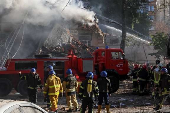 Destruction in Kyiv after an Iranian-made drone hit the city on Oct. 17, 2022