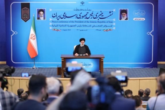 Iranian President Ebrahim Raisi during a press conference in Tehran on August 29, 2023