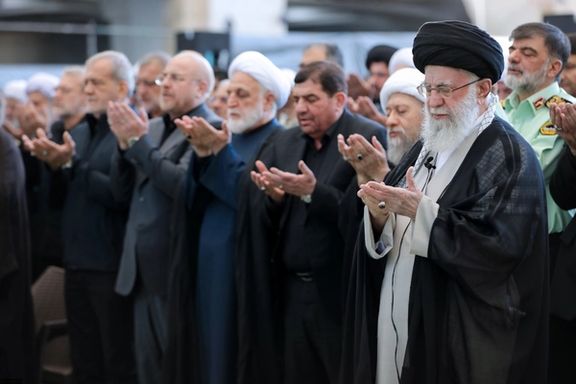 Iran's Supreme Leader Ali Khamenei in Friday prayers with top officials on October 4, 2024