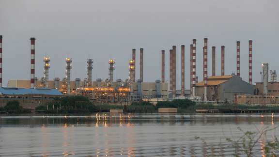 A general view of Abadan oil refinery in southwest Iran, is pictured from Iraqi side of Shatt al-Arab in Al-Faw south of Basra, Iraq September 21, 2019.