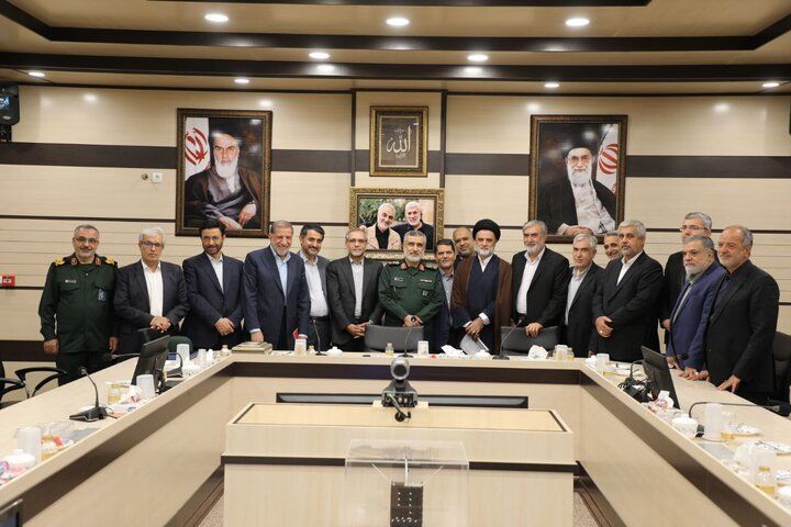 Brigadier General Amir Ali Hajizadeh, commander of the Islamic Revolutionary Guard Corps (IRGC) Aerospace Force (center) during a meeting with members of the Iranian Parliament’s National Security and Foreign Policy Committee 