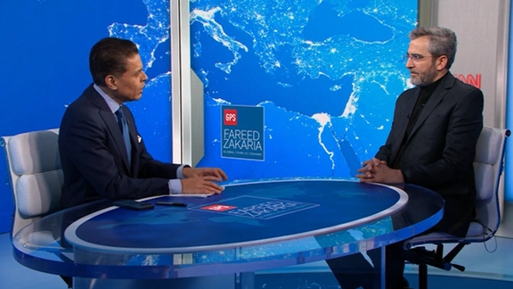 Iran's Acting FM Ali Bagheri Kani in an interview with CNN's Fareed Zakaria on July 16, 2024