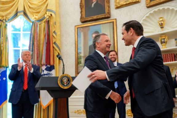US Secretary of State Marco Rubio congratulates Special Envoy Steve Witkoff during his swearing-in ceremony in the Oval Office at the White House in Washington, DC, US, May 6, 2025.