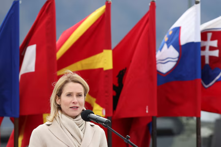 EU High Representative for Foreign Affairs and Security Policy and Vice-President of the European Commission Kaja Kallas addresses soldiers during a visit to the EUFOR Base ( European Union Forces in Bosnia and Herzegovina ) in Sarajevo, Bosnia and Herzegovina, April 8, 2025.