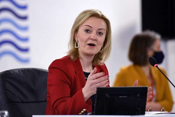 UK Foreign Secretary Liz Truss at the G7 meeting on December 7.