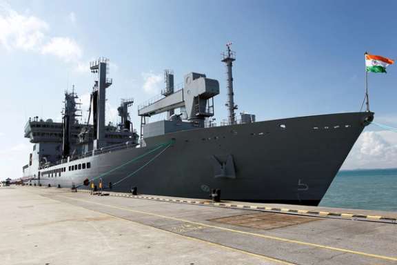 INS Shakti, a fleet replenishment tanker of the Indian Navy, is seen docked in Changi Naval Base during a visit to Singapore, May 10, 2018. (File photo)