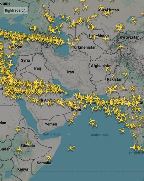 بسته شدن حریم هوایی خاورمیانه در پی حمله اسرائیل به ایران
