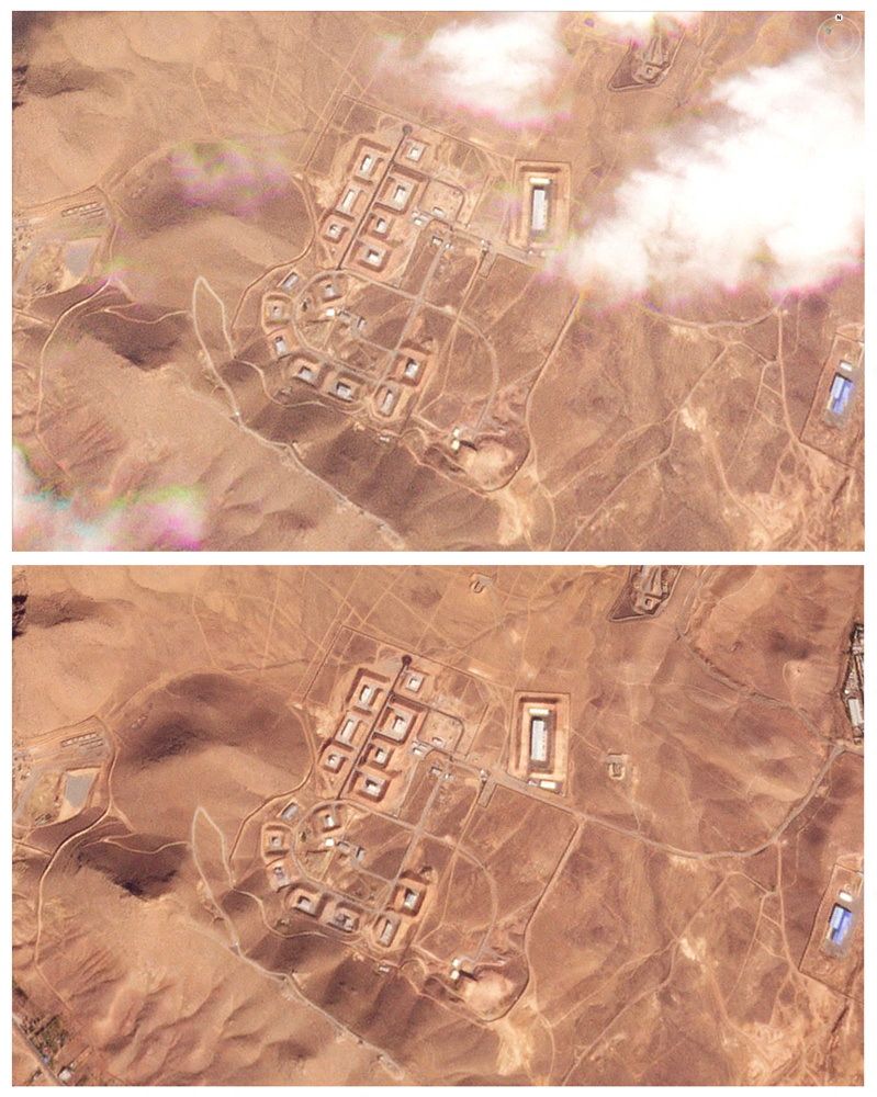 A combination of satellite images shows Khojir rocket motor casting facility near Teheran, Iran October 24, 2024, and the same facility on October 26, 2024, in an aftermath what an American researcher said was an Israeli airstrike hitting a building that was part of Iran's defunct nuclear weapons development program. 