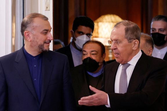 Iran's foreign minister Hossein Amir-Abdollahian with Russia Sergei Lavrov in Moscow in March 2022