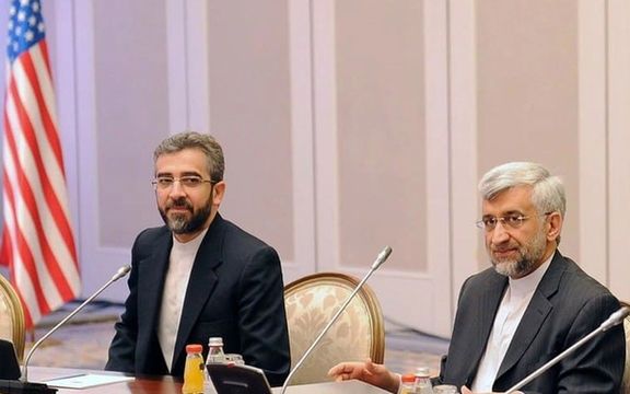 Saeed Jalili (R) and current nuclear negotiator Ali Bagheri-Kani