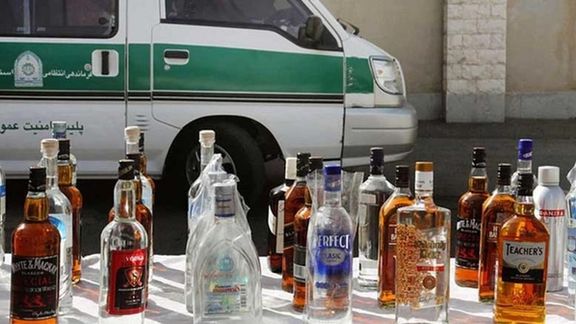 Alcoholic drinks confiscated and displayed by Iran's Public Safety Police