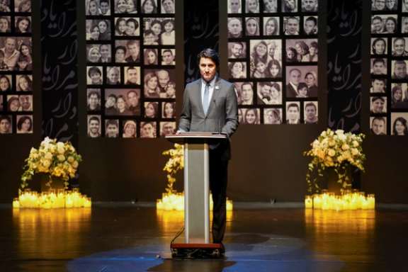 Canada’s Prime Minister Justin Trudeau speaks during a memorial service to remember the victims of Ukrainian International Airlines flight PS752 in Richmond Hill, Ontario, Canada January 8, 2024.