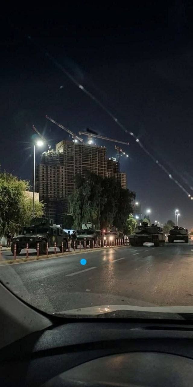 A photo shared on social media appears to show tanks and other military vehicles deployed inside Baghdad’s Green Zone during a dawn raid targeting officials and lawmakers in a widening anti-corruption operation on June 28, 2026. 