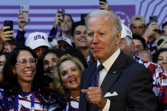 President Joe Biden greets the US athletes at Teddy Stadium, in Jerusalem, July 14, 2022.