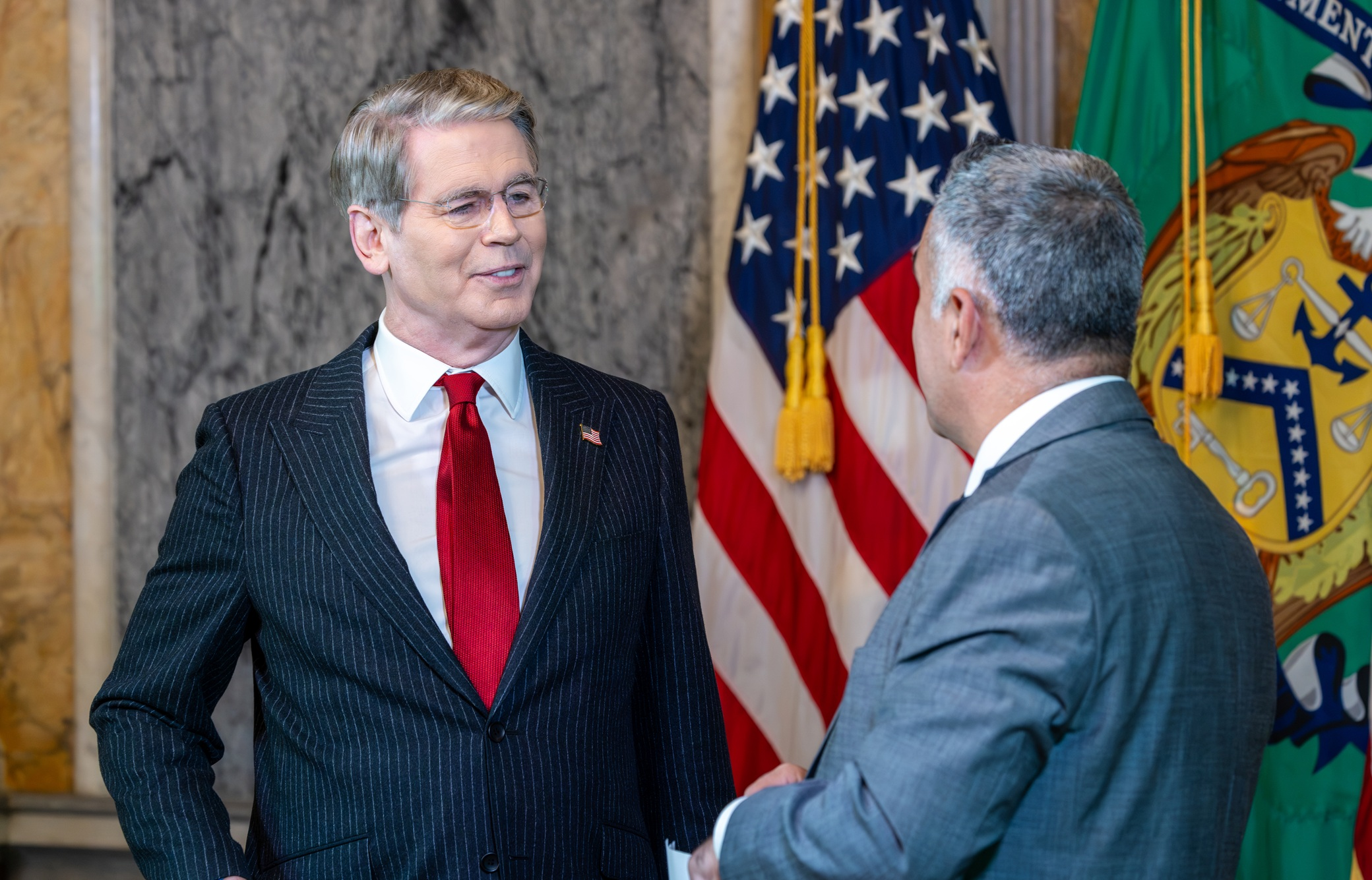 US Treasury Secretary Scott Bessent (left) and Iran International's Kambiz Tavana during an interview in Washington DC on Oct. 26, 2026.