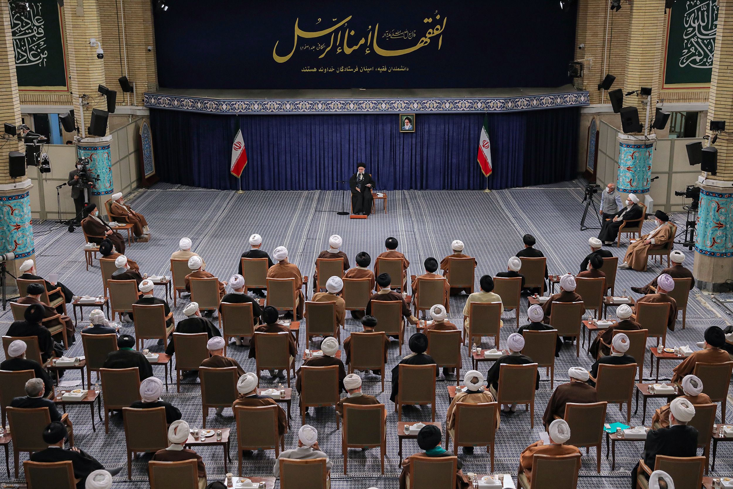 Iran’s Supreme Leader Ali Khamenei during a meeting with members of the Assembly of Experts (AoE), the constitutional body that would select Ali Khamenei’s successor, in Tehran on February 23, 2023  