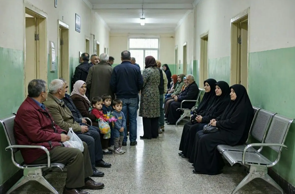 Patients wait for care at the Abureihan Social Security clinic in Tehran (undated)