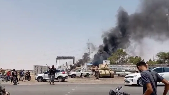 A screengrab from a video sent to Iran International showing the aftermath of an attack on Tondguyan petrochemical complex in southern Iran